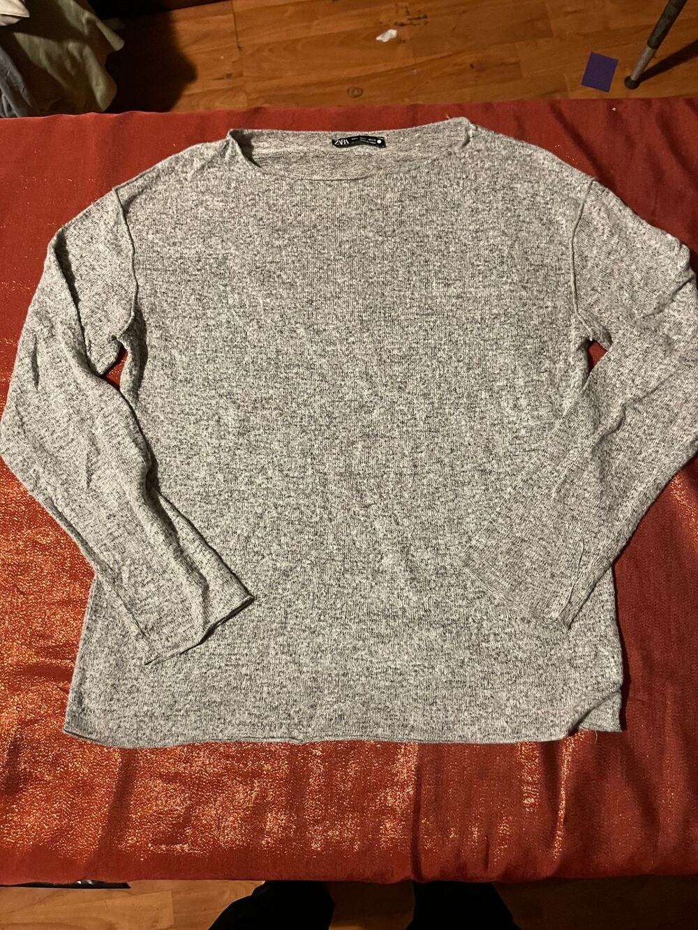 Zara Sweater Womens S Gray Crewneck Knit Pullover Long Sleeve